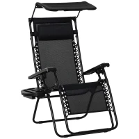Outsunny Folding Zero Gravity Sun Lounger, with Sun Canopy - Black(m-1)