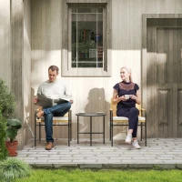 Outsunny Conjunto de Muebles de Jardín de Ratán Sintético con 2 Sillas con Cojines Extraíbles y Mesa con Tablero de Metal Natural(m-10)