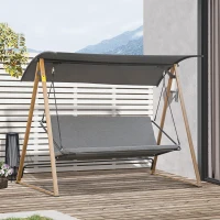 Outsunny Columpio Balancín de Jardín de 3 Plazas con Techo Ajustable Asiento Acolchado 224x133x173 cm Gris(m-10)