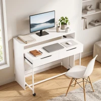 HOMCOM Escritorio Extensible para Ordenador 100 cm con 2 Cajones, Escritorio con Almacenamiento, Estilo Moderno, Blanco(m-10)