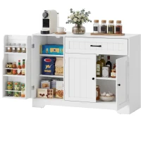 HOMCOM Modernes Küchen-Sideboard mit Schublade, verstellbaren Regalen, kleine Küchen-Vorratskammer mit Türfächern, Weiß(m-11)