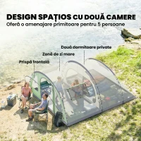Outsunny Cort Mare Multi-Cameră pentru 2-4 Persoane, cu Ferestre și Verandă, Verde(m-4)