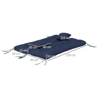 Outsunny 4er-Set Sitzkissen, 150x50 cm wasserabweisend Stuhlkissen mit Bindebänder, 10cm dick Marineblau(m-3)