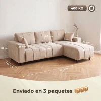 HOMCOM Sofá Chaise Longue Reversible de 4 Plazas 2 Almohadas Tapizado en Lino Marco de Acero 242x156x87 cm Beige(m-3)