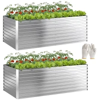Outsunny Set aus 2 verzinkten Hochbeeten, 180 x 90 x 60 cm Metall-Hochbeete mit sicherer Kante, Silber(m-12)