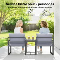 Outsunny Salon de jardin 3 pièces coussins 14cm et accoudoirs en composite bois-plastique 2 fauteuils et table d'appoint gris(m-4)