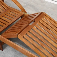 Outsunny Folding Wooden Sun Lounger, 4-Level Adjustable Garden Lounger Recliner with Side Tray and Wheels, Outdoor Reclining Sunbed with Slatted Seat and Armrests for Patio, Terrace, Teak(m-9)