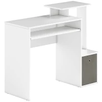 HOMCOM Computertisch, Schreibtisch, Bürotisch, Gamingtisch, PC-Tisch mit Tastaturablage, Schublade, E1 Spanplatte, Weiß, 100 x 40 x 86,6 cm(m-1)