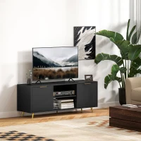 HOMCOM Modern TV Stand Cabinet for TVs up to 55", TV Unit with 2 Open Shelves and 2 Cabinets, Entertainment Centre with Cable Management for Living Room, Black(m-2)