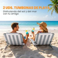 Outsunny Conjunto de 2 Esterillas con Respaldo Reclinable Reposacabezas y Bolsa de Transporte 134x48x33-43 cm Blanco y Gris(m-4)