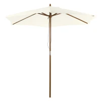 Outsunny Sonnenschirm Ø 250 cm, Sonnenschirm mit Seilzugmechanismus Balkonschirm Strandschirm aus Bambus windfest Marktschirm Sonnenschutz für Balkon Terrasse Garten, Weiß(m-1)