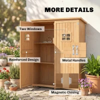 Outsunny Wooden Garden Shed with Two Windows, Tool Storage Cabinet, Outdoor Double Door Organizer 127.5W x 50D x 164H cm, Natural(m-6)