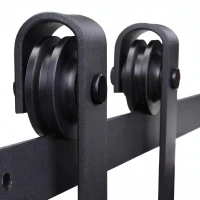 HOMCOM Kit pentru ușă culisantă în stil rustic cu șină de 200cm și role, negru(m-8)
