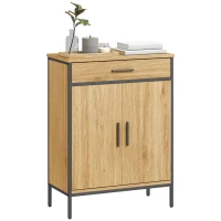 HOMCOM Badezimmerschrank, zweistufige Regale, große Schublade, Industriestil, Eichenoptik(m-12)