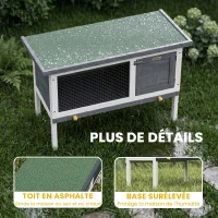 PawHut Clapier Lapin Extérieur en Bois, avec Toit Ouvrable en Asphalt et Plateau Coulissant, Design Surélevé, 90x45x65cm, Gris(m-7)