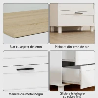 HOMCOM Comodă cu 3 Sertare Modernă din Lemn, 60x38x71 cm, Alb și Aspect de Lemn(m-6)