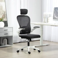 HOMCOM Executive Office Chair, Ergonomic Mesh High Back Desk Chair with Flip-up Armrest, Rotatable Headrest, Adjustable Lumbar Support for Home Study, Black(m-10)