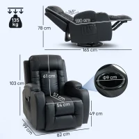 HOMCOM Sillón de Masaje Giratorio Sillón Relax Reclinable con 8 Puntos de Masaje Función de Calefacción 82x99x103 cm Negro(m-3)