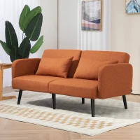 HOMCOM Canapea extensibilă clic clac cu cotiere, spătar reglabil și 2 perne, 170x83x80 cm, maro și culoarea lemnului(m-6)