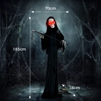 HOMCOM 183cm Life Size Animated Grim Reaper Halloween Decoration, Scary Halloween Animatronics Decor with Sound Touch Activated(m-3)
