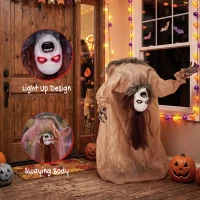 HOMCOM Animated Halloween Ghost, Halloween Animatronics with Creepy Screams, Glowing Eyes, Sound/Touch Activated(m-6)