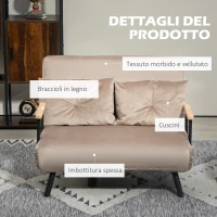 HOMCOM Divano Letto 3 in 1 in Tessuto Effetto Velluto con Schienale Regolabile e 2 Cuscini, 102x73x81 cm, Marrone Chiaro(m-6)
