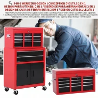 HOMCOM Cărucior pentru Scule cu 6 Sertare, Dulap de Depozitare 2 în 1 cu Încuietoare, Cutie Metalică pentru Atelier, Roșu(m-4)