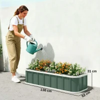 Outsunny Hochbeet Stahl, Pflanzbeet mit Klickverschlüssen Gefaltete Kante Frühbeet 136 x 52 x 31 cm Hellgrün(m-3)