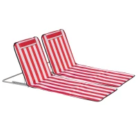 Outsunny Set 2 Lettini Spiaggia Pieghevoli con Schienale Regolabile a 5 Livelli e Borsa, Rosso(m-1)