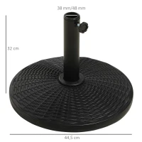 Outsunny Base per Ombrellone Rotonda Effetto Rattan da 12.5kg, Supporto per Pali da 38mm e 48mm, Ø44.5 cm, Nero(m-3)