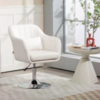 HOMCOM Sillón para Salón Giratorio 360° con Altura Ajustable Respaldo Envolvente Reposabrazos y Cojín 60x60x79-91 cm Blanco(m-10)