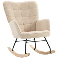 HOMCOM Schaukelstuhl im Retro-Design, Massivholz, Sessel, Relaxsessel, 98 cm x  71 cm x 101 cm, Beige(m-10)