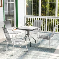 Outsunny Set de 4 Sillas de Exterior Apilables con Asiento de Textilene para Jardín Terraza 54x75,5x95 cm Gris Claro(m-10)