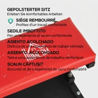 HOMCOM Scaun de atelier căptușit cu roți și tavă pentru unelte din oțel și PU, 38x35x37cm, roșu(m-6)
