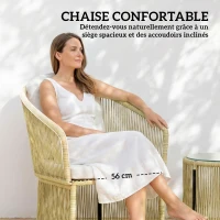 Outsunny Salon de jardin extérieur en résine tressée 2 personnes, table de jardin extérieure avec 2 chaises avec coussins, crème(m-6)