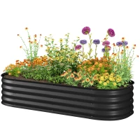 Outsunny Jardinière surélevée carré potager de jardin en acier modulable légumes, plantes, fleurs, dim. 150 x 62 x 30 cm noir(m-12)