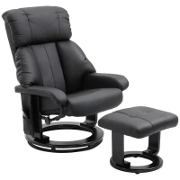 HOMCOM Poltrona Relax com Pufe Poltrona de TV Giratória com Função de Massagem Reclinável Poltrona de Massagem com Controle Remoto Bolso Lateral Poltrona de Couro Sintético para Sala de Estar Preto(m-1)
