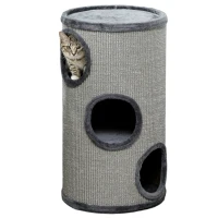 PawHut Căsuță pentru Pisici cu 3 Niveluri și Sisal pentru Zgâriat, cu Pluș, Ø38x70cm, Gri(m-11)