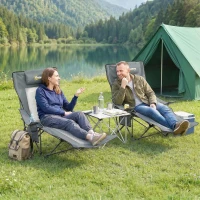 Outsunny Lot de 2 Chaises de Camping Pliante Inclinable 4 Positions, Repose-Pieds Amovible, Porte-Gobelet, 125x80x90cm, Gris(m-14)