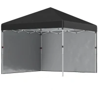 Outsunny Faltpavillon, 2 Seitenwände, höhenverstellbar, mit Transporttasche, rostfreies Stahlgestell, 3x3 m, Schwarz(m-1)