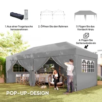 Outsunny Pavillon ca. 6x3m Stabil Winterfest Pop-up Faltpavillon mit Fenster Reißverschlusstür Seitenteilen UV Schutz(m-4)