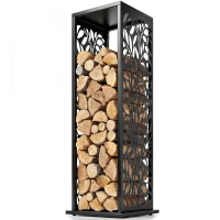 Outsunny aminholzregal 38 x 38 x 112cm erhöhtes Brennholzregal mit 4 Haken Dekorative Aussparungen bis 100 kg Stahl(m-11)
