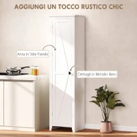 HOMCOM Credenza Cucina Alta Rustica con Anta, Ripiani Regolabili per Sala da Pranzo Soggiorno, 43.5x40x170 cm, Bianco(m-6)
