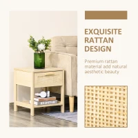HOMCOM Chest of Drawer and Nightstands, Boho Rattan Furniture Set, Nature Wood Finish(m-4)