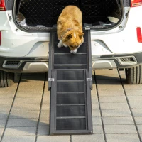 PawHut Rampa per Cani Pieghevole Antiscivolo in Legno con Maniglia Laterale, 43x165x6.5 cm, Nero(m-10)