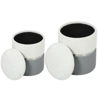HOMCOM Nesting Round Ottoman with Storage Set of 2 - Cream/Grey(m-11)