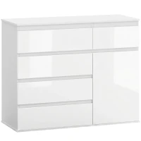 HOMCOM Credenza, Mobile con 5 Cassetti, Ripiano Regolabile, Bianco Lucido.(m-1)