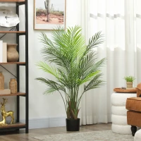 HOMCOM Plante artificielle intérieure 120 cm, palmier arbre artificiel avec pot en plastique et flocage, vert(m-10)