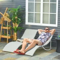 Outsunny 2 Tumbonas Plegables en Forma de S Ergonómica con Marco de Aluminio Texteline para Piscina Patio Jardín Terraza 165x61x63 cm Crema(m-2)