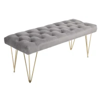 HOMCOM Banco Estofado Banco Piano Banco para Sapatos com Aparência Aveludada Banco de Cama Banco de Piano para Quarto Sala Corredor Metal 116x44,5x49 cm Cinza(m-7)